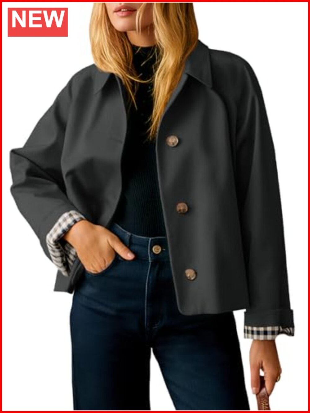 Cropped Trench Coat for Women Lightweight Single Breasted